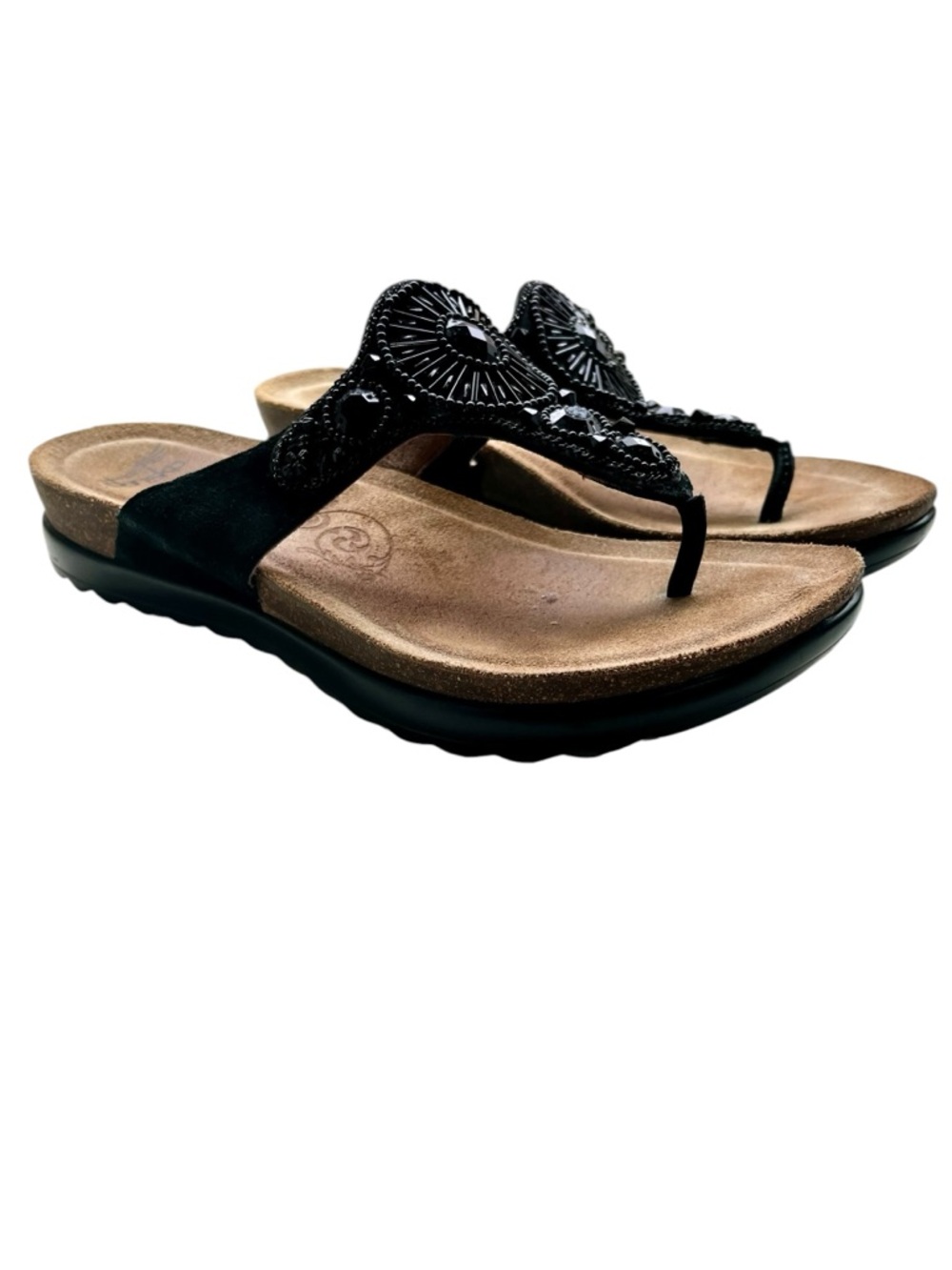 Dansko Pamela Black Jeweled Beaded Suede Toe Post Sandals US EU 37